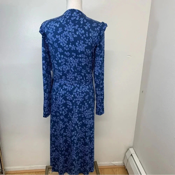 Draper James RSVP Wrap Dress Large  Blue Floral Midi Pockets Stretch Long Sleeve - Picture 7 of 13